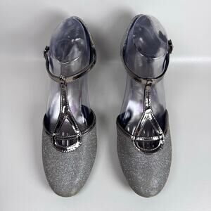 Ros Hommerson Heidi Womens T-strap Pump Sandals Silver Iridescent Glitter sz 10